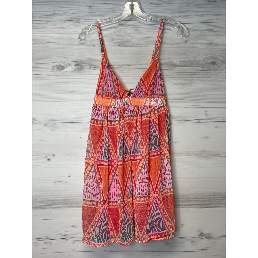 HM Women Pink Orange Geometric V Neck Adjustable Strap Chiffon Mini Dress Size 6